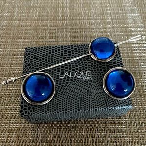 Lalique blue earrings and matching stick pin